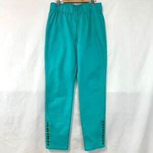 SOFT SURROUNDINGS Teal Metro Elastic Waist Pull On Pants‎ Snap Womens M Bohemian